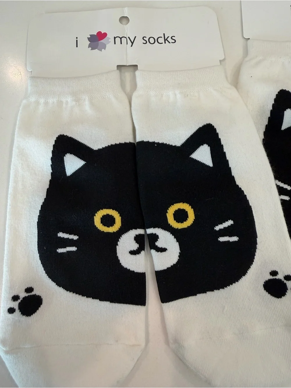 White Cat Face Ankle Socks - Cute Black Cat Design